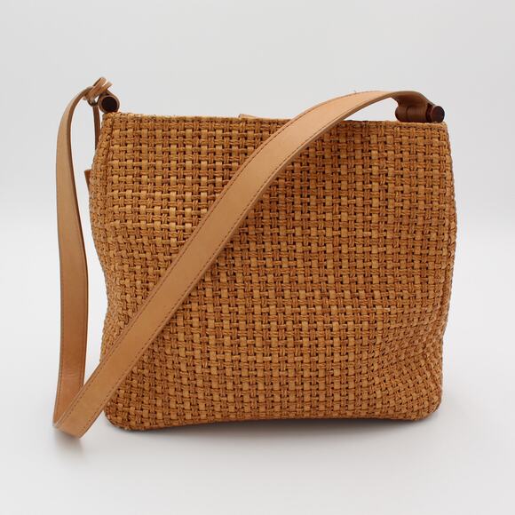 Fossil Crossbody Bag Y2K Woven Straw Tan Leather Strap Vintage Shoulder Purse - Picture 2 of 13